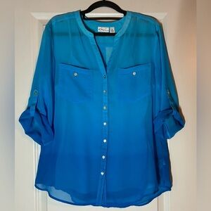 Kim Rogers | Ombré Blue Button-Down Blouse Size Medium